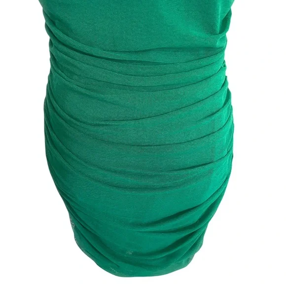Lulus Privy Green Mesh Ruched Mock Neck Mini Sleeveless Bodycon Dress, Large - Picture 10 of 12